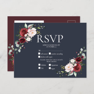 Copper Geometric Burgundy Blue RSVP Invitation Postcard