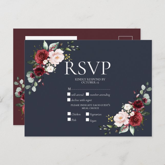 Copper Geometric Burgundy Blue RSVP Invitation Postcard (Front/Back)