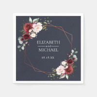 Copper Geometric Burgundy Blue Wedding Napkin