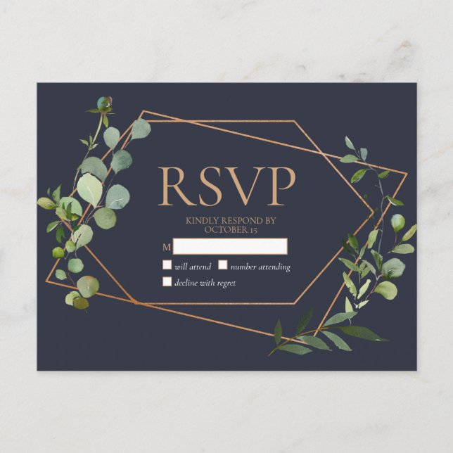 Copper Geometric Eucalyptus Blue No Menu RSVP (Front)