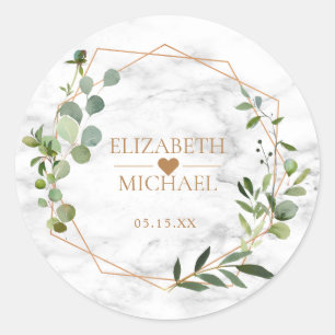 Copper Geometric Eucalyptus Marble Elegant Wedding Classic Round Sticker