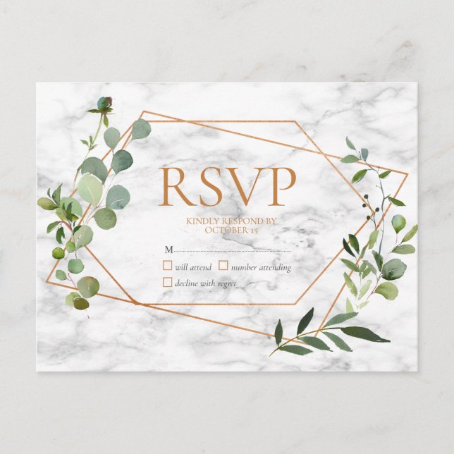 Copper Geometric Eucalyptus Marble No Menu RSVP (Front)