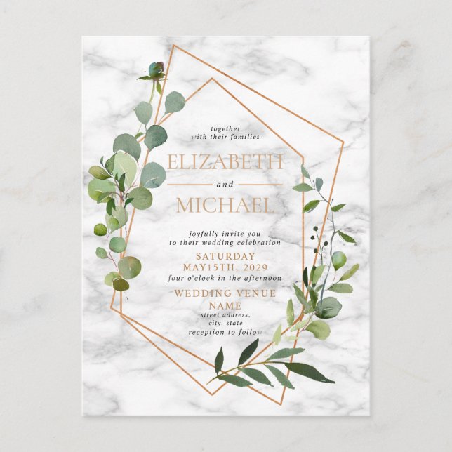 Copper Geometric Greenery Marble Postcard Wedding (Front)