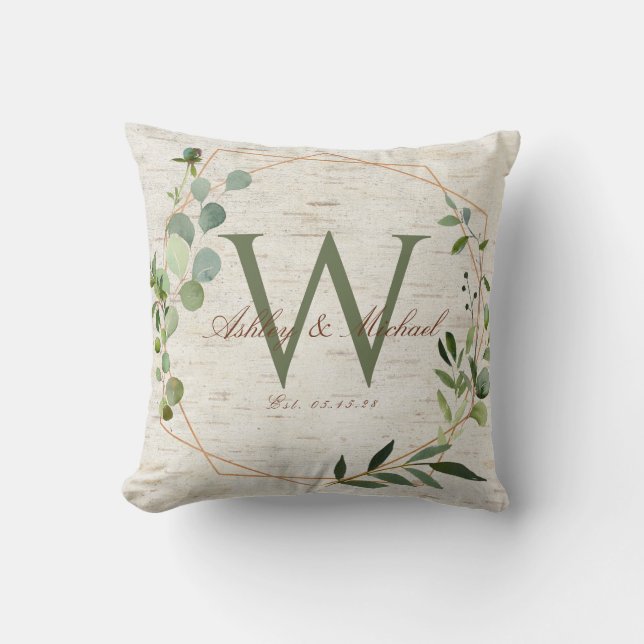 Copper Geometric Greenery Monogram Keepsake Cushion (Front)