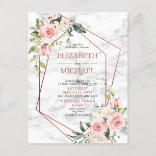 Copper Geometric Marble Pink Floral Postcard
