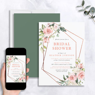 Copper Geometric Pink Floral Eucalyptus Shower Invitation