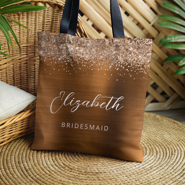 Copper Glam Metallic Script Bridesmaid Tote Bag (Creator Uploaded)