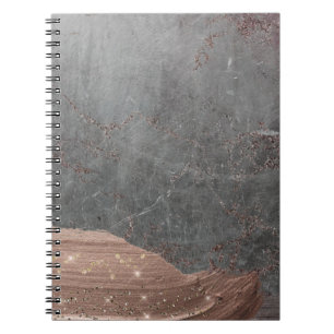 Copper Glamour Stripes on Grey Marble Notebook