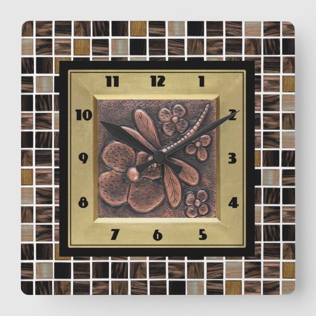 Copper Glass Tiles Square Wall Clock (Front)