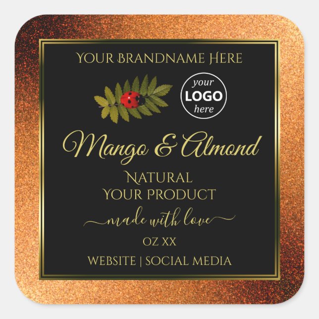 Copper Glitter Black Product Labels Ladybug Logo (Front)