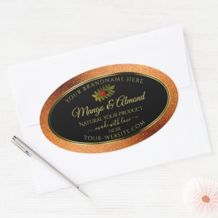 Copper Glitter Black Product Labels with Ladybug