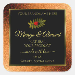 Copper Glitter Black Product Labels with Ladybug