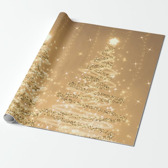 Copper Glitter Christmas Trees Holiday   Wrapping Paper (Unrolled)