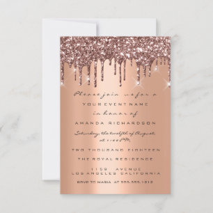 Copper Glitter Drips Rose Gold  Bridal Shower 16th Invitation