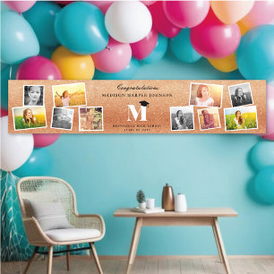 Copper Glitter Monogram 10 Photo Graduation Party Banner