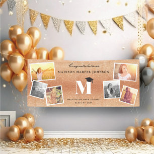 Copper Glitter Monogram 6 Photo Graduation Party Banner