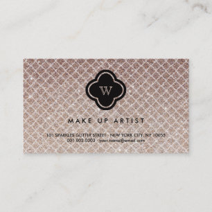 Copper Glitter Monogram Quatrefoil Profile Card