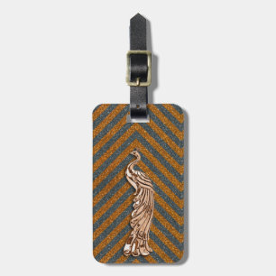 Copper Glitter Peacock Luggage Tag