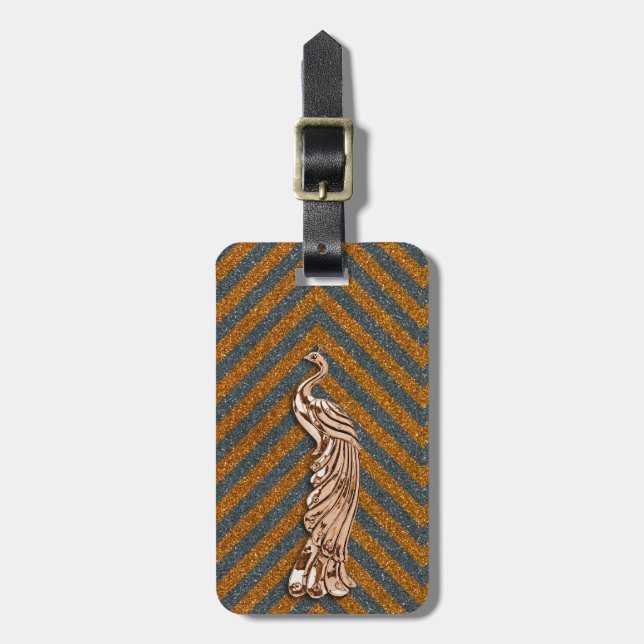 Copper Glitter Peacock Luggage Tag (Front Vertical)