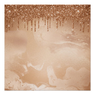 Copper Glitter Rain on Blush Copper Metal Marble Poster