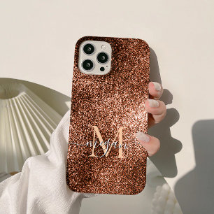 Copper Glitter Sparkle effect w/Custom Monogram iPhone 15 Pro Max Case