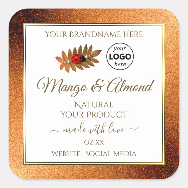 Copper Glitter White Product Labels Ladybug Logo (Front)