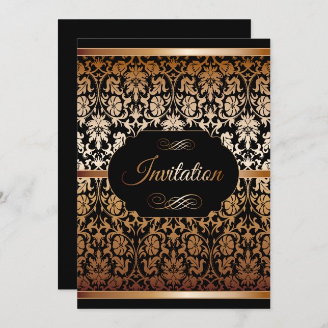 Copper Gold & Black Damask Party Templates (Front/Back)