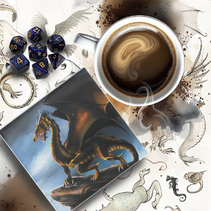 Copper Gold Black Dragon Glass Coaster