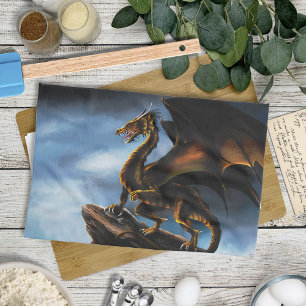 Copper Gold Black Dragon Tea Towel