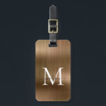 Copper Gold Brushed Metal Script Monogram Glam Luggage Tag<br><div class="desc">Copper Yellow Brass Gold Brushed Metal Script Monogram Cute Bag Tag</div>