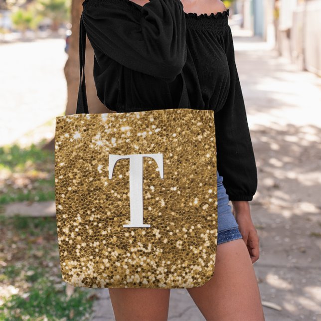 Copper Gold Faux Glitter Bokeh Sparkly Monogram Tote Bag (Copper Gold Faux Glitter Bokeh Sparkly Monogram Tote Bag)