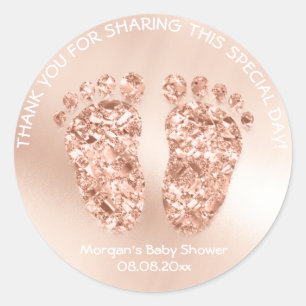 Copper Gold Feet Baby Shower Favour Gift Thank Whi Classic Round Sticker