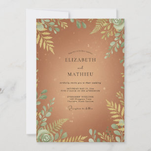 Copper Gold Fern Wedding Invitation