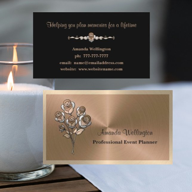 Copper & Gold Floral Event Planner Business Card (Creator Uploaded)