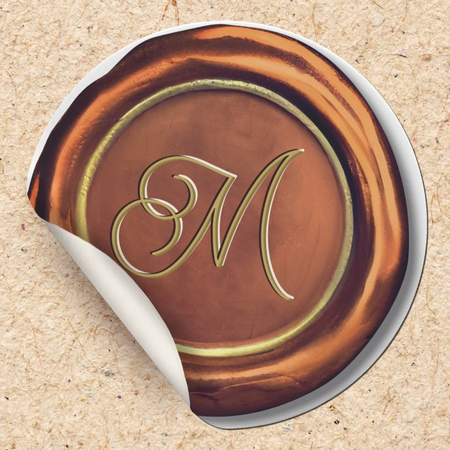    Copper & Gold Monogram Modern Wax Seal Stickers (Creator Uploaded)