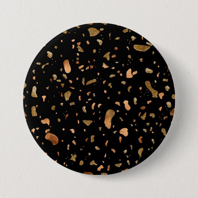Copper Gold on Black Terrazzo Stone 7.5 Cm Round Badge (Front)