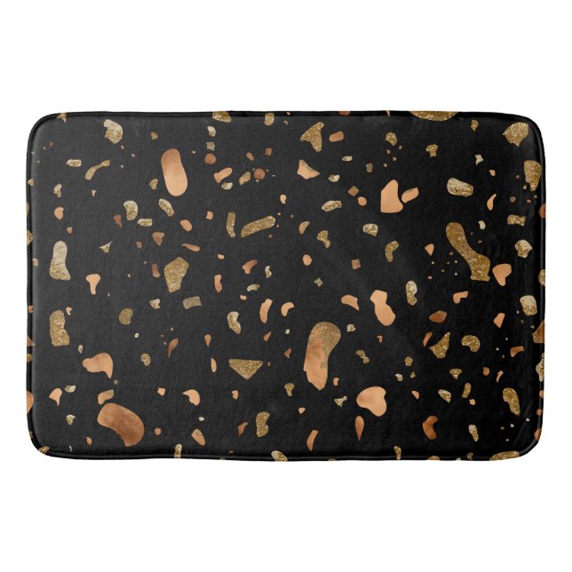 Copper Gold on Black Terrazzo Stone Bath Mat (Front)
