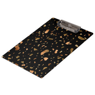 Copper Gold on Black Terrazzo Stone Clipboard
