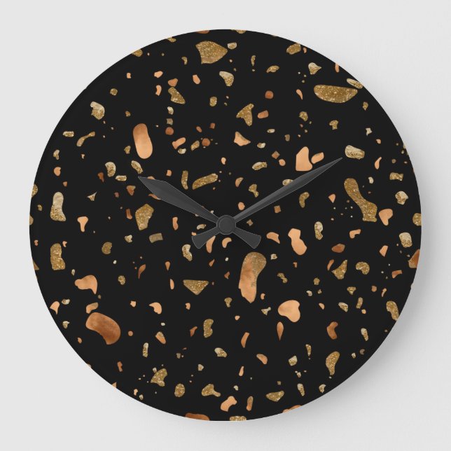 Copper Gold on Black Terrazzo Stone Large Clock (Front)