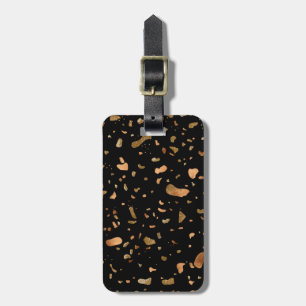 Copper Gold on Black Terrazzo Stone Luggage Tag
