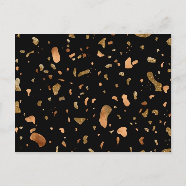 Copper Gold on Black Terrazzo Stone Postcard (Front)
