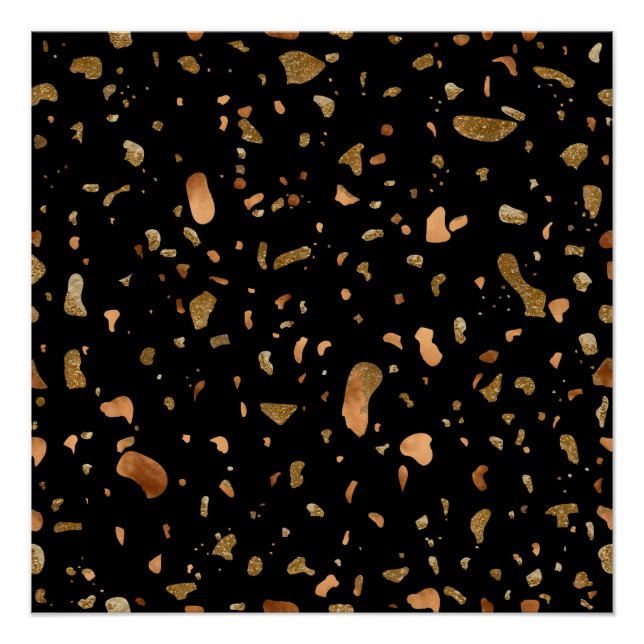 Copper Gold on Black Terrazzo Stone Poster (Front)
