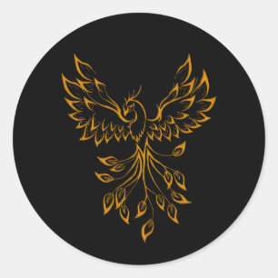 Copper Gold Phoenix Rises on Black Classic Round Sticker