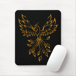Copper Gold Phoenix Rises on Black  Mouse Pad