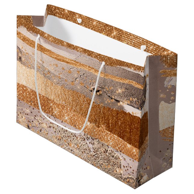 Copper Gold Strokes Glamour Texture Large Gift Bag (Front Angled)