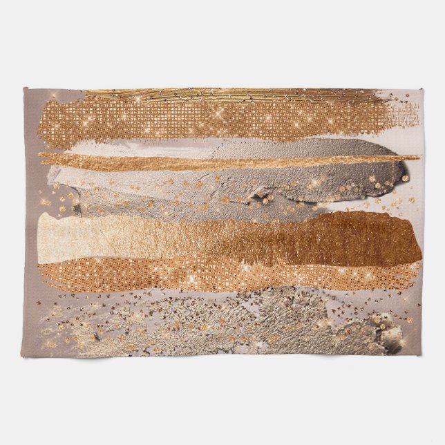 Copper Gold Strokes Glamour Texture Tea Towel (Horizontal)