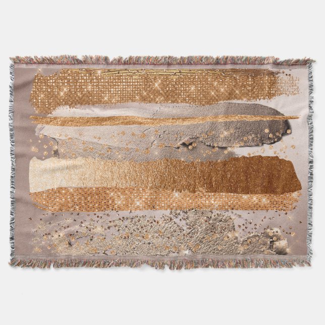 Copper Gold Strokes Glamour Texture Throw Blanket (Front)