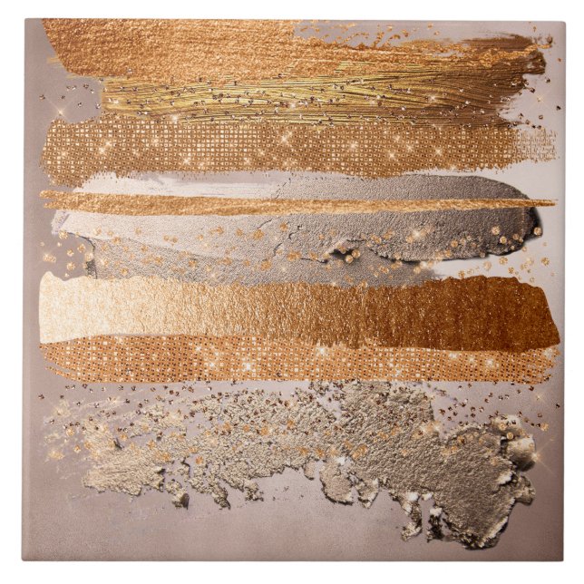 Copper Gold Strokes Glamour Texture Tile (Front)