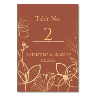 Copper & Gold Wedding Table Number