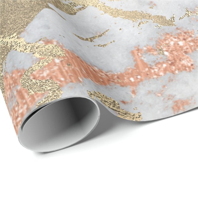 Copper Grey Foxier Gold Marble Shiny Metallic VIP Wrapping Paper (Roll Corner)